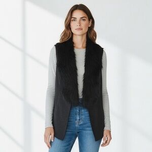 Nine West Faux Fur and Suede Black Vest